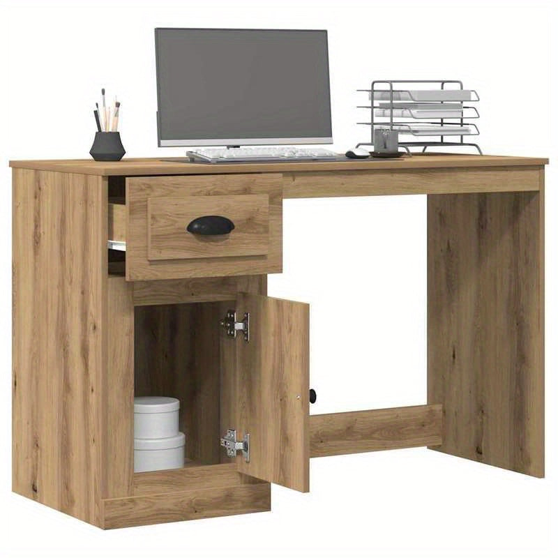 Bureau Eikenhout – Schrijftafel – Werkplek – Studieplek – Computertafel – Massief Hout – 2 Laden & Open Vak – Stevige Traditionele Constructie – 50x115x75 cm – Bruin