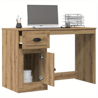 Bureau Eikenhout – Schrijftafel – Werkplek – Studieplek – Computertafel – Massief Hout – 2 Laden & Open Vak – Stevige Traditionele Constructie – 50x115x75 cm – Bruin