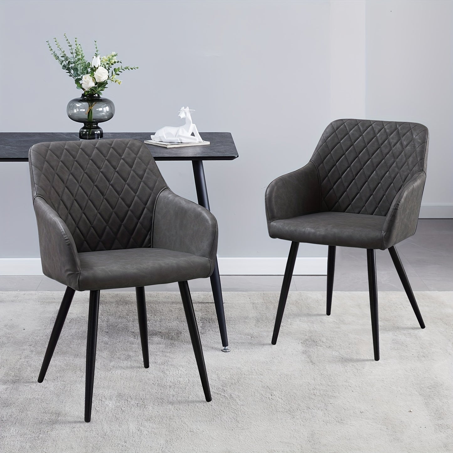 Lounge Stoel Set van 2 – Loungestoel – Eetkamerstoel – Fauteuil – Relaxstoel – Lichtgrijs – Kunstleer Bekleding – Stevig Metalen Frame