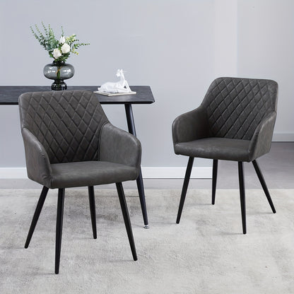 Lounge Stoel Set van 2 – Loungestoel – Eetkamerstoel – Fauteuil – Relaxstoel – Lichtgrijs – Kunstleer Bekleding – Stevig Metalen Frame