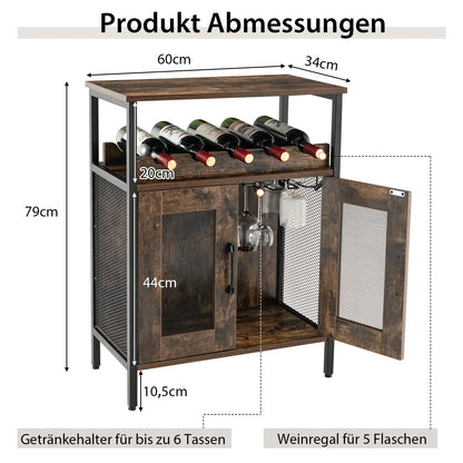 Wijnkastje – Wijnrek – Wijnmeubel – Wijnopslag – Wijnkast – Afneembaar Wijnrek – Glashouder – Industrieel Hout Metaal – Compact 60x34x79 cm