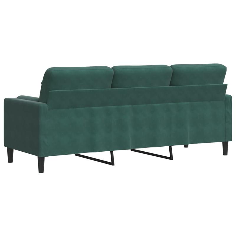 3-zits bank – sofa – zitbank – meubel – loungesofa – donker groen fluweel – 180 cm breed – hardhouten frame – brandwerend – decoratieve kussens – comfortabel