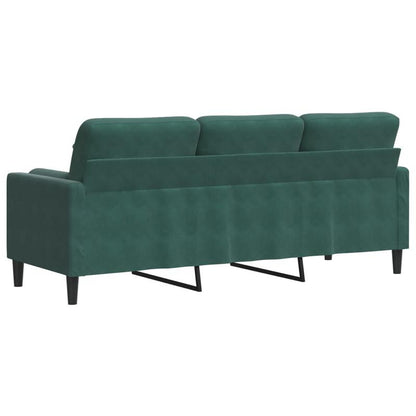 3-zits bank – sofa – zitbank – meubel – loungesofa – donker groen fluweel – 180 cm breed – hardhouten frame – brandwerend – decoratieve kussens – comfortabel