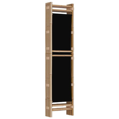 Kamerscherm – Room Divider – Scheidingswand – Privacy Scherm – Vouwscherm – 4-Paneel – Bamboe Frame – Zwarte Stof – 160 cm Hoog – Inklapbaar & Ruimtebesparend