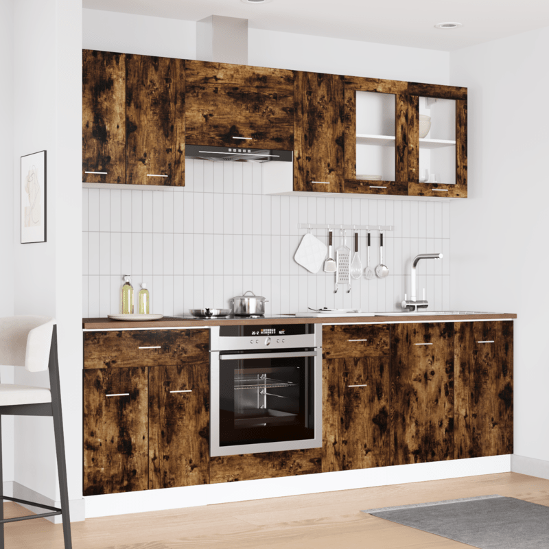 Keukenkast – Keukenmeubel – Opbergkast – Buffetkast – Apothekerskast – 8-delig – Rook Eikenhout – Stevig Houtmateriaal