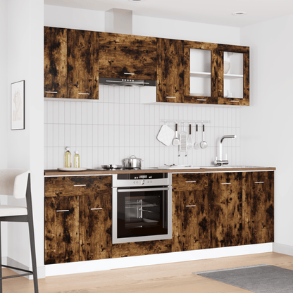 Keukenkast – Keukenmeubel – Opbergkast – Buffetkast – Apothekerskast – 8-delig – Rook Eikenhout – Stevig Houtmateriaal