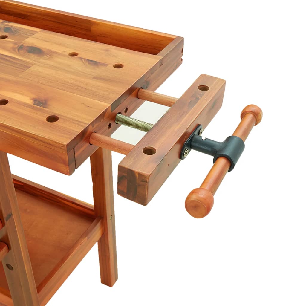 Werkbank – Werktafel – Werkmeubel – Klusbank – Massief Acaciahout – Stevig Werkblad – Twee Bankschroeven Zonder Kast