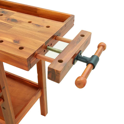 Werkbank – Werktafel – Werkmeubel – Klusbank – Massief Acaciahout – Stevig Werkblad – Twee Bankschroeven Zonder Kast