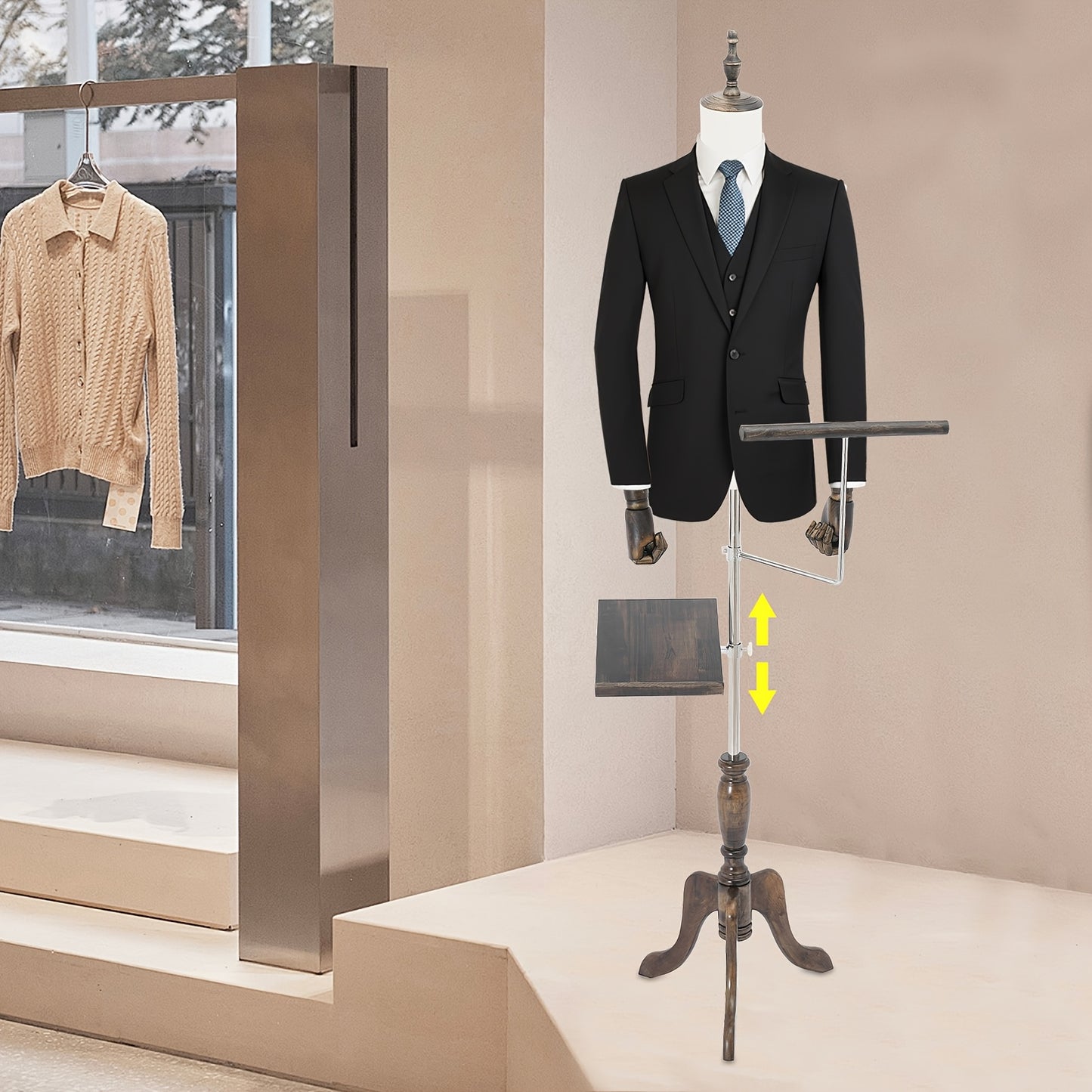 Mannenpaspop – Mannequin – Paspop – Etalagepop – Kleermakerspop – Verstelbare Hoogte 150-180 cm – Wit Kunststof Linnen