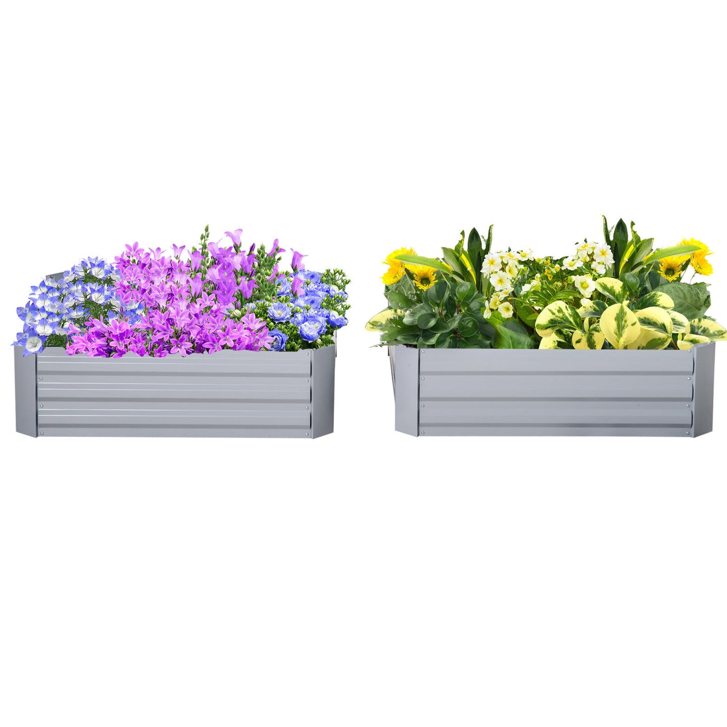 Bloembak – Plantenbak – Tuinbak – Bloembakset – Kruidenbak – Grijs – Set van 2 – Stalen Frame – Open Bodem – 100x100x30 cm