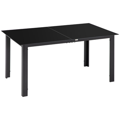 Aluminium Tuintafel – Terrastafel – Balkontafel – Tuinmeubel – Buiten Tafel – Gehard Glasblad – 6 Personen – Zwart – Weerbestendig – Verstelbare Antislipvoeten