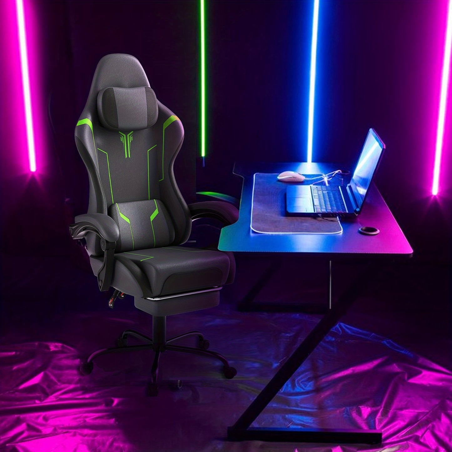 Gamingstoel – Gamestoel – Bureaustoel – Office Chair – Computerstoel – Ergonomisch – Verstelbare Hoogte – Massagefunctie – Draaggewicht 135 kg – Met Armleuningen en Voetensteun