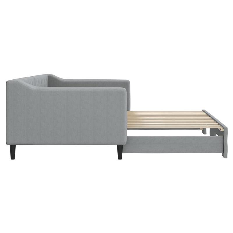 Slaapbank – Bedbank – Bankbed – Logeerbed – Opklapbed – Lichtgrijs Stof – Uitschuifbaar 90x200 cm – Massief Hardhouten Frame