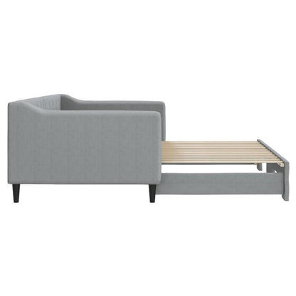 Slaapbank – Bedbank – Bankbed – Logeerbed – Opklapbed – Lichtgrijs Stof – Uitschuifbaar 90x200 cm – Massief Hardhouten Frame