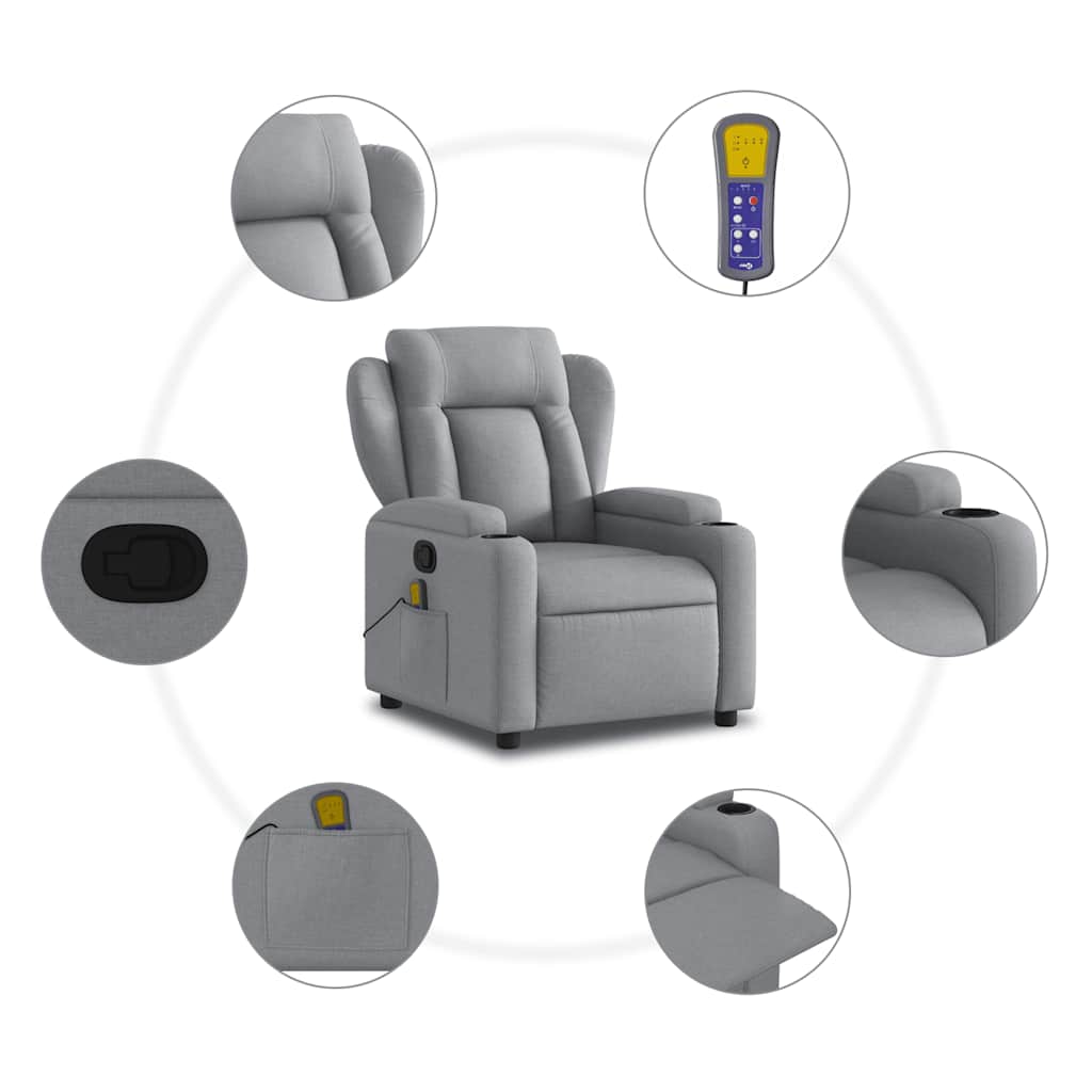 Relaxfauteuil – Relaxstoel – Massagefauteuil – Lounge Fauteuil – Zithoek Stoel – Lichtgrijs – Met Massagefunctie – Handmatig Verstelbaar – Stevig Hout-Metaal Frame