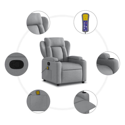 Relaxfauteuil – Relaxstoel – Massagefauteuil – Lounge Fauteuil – Zithoek Stoel – Lichtgrijs – Met Massagefunctie – Handmatig Verstelbaar – Stevig Hout-Metaal Frame