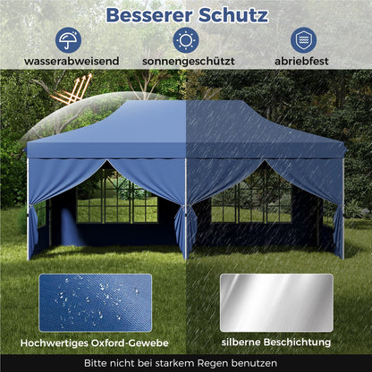 Paviljoen – Tuinpaviljoen – Partytent – Tenten – Overkapping – 3 x 6 Meter – Waterdicht Met UV Bescherming 50+ – Met 6 Zijwanden en Zandzakken – Blauw