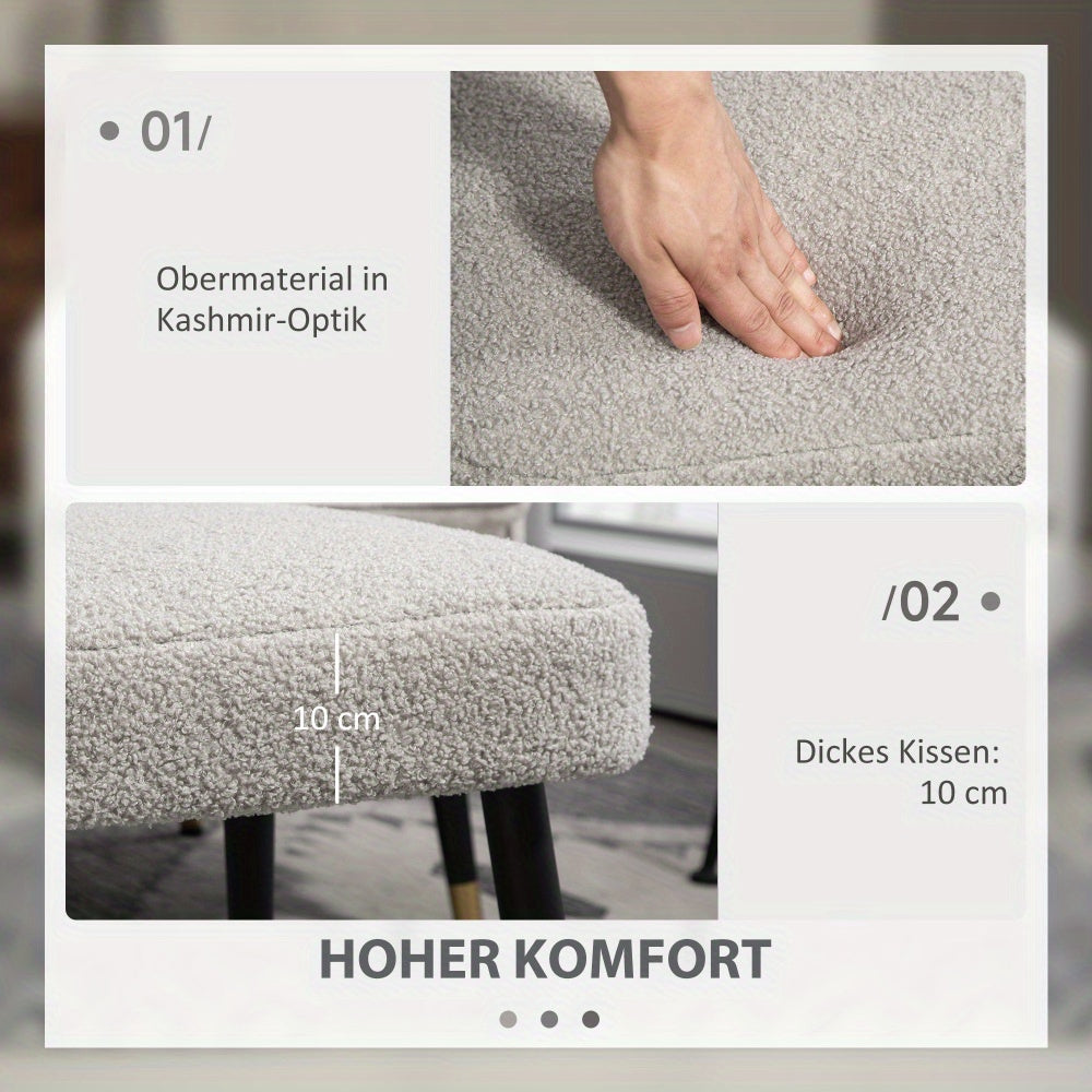 Voetenbankje – Voetensteun – Poef – Zitbankje – Bijzettafel – Cashmere-Look Stof – Gepoedercoat Stalen Poot – Verstelbaar – Lichtgrijs