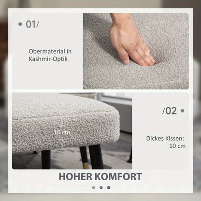 Voetenbankje – Voetensteun – Poef – Zitbankje – Bijzettafel – Cashmere-Look Stof – Gepoedercoat Stalen Poot – Verstelbaar – Lichtgrijs