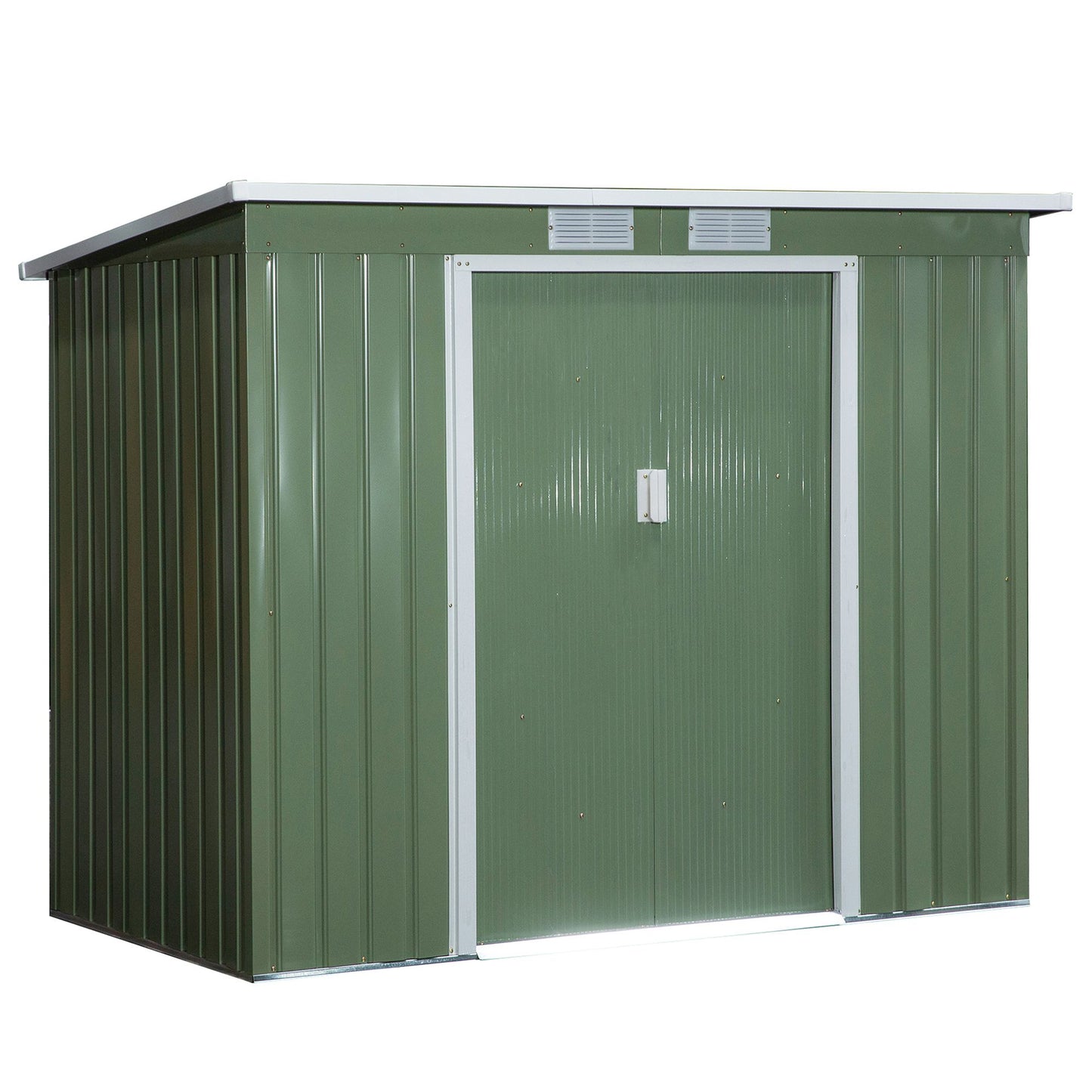 Steigerhuisje – Tuinkast – Tuinhuisje – Opbergschuur – Tuinberging – Gegalvaniseerd Staal – Ventilatieramen en Schuifdeur – 213x130x159/172 cm – Weerbestendig Groen