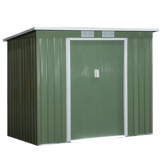 Steigerhuisje – Tuinkast – Tuinhuisje – Opbergschuur – Tuinberging – Gegalvaniseerd Staal – Ventilatieramen en Schuifdeur – 213x130x159/172 cm – Weerbestendig Groen