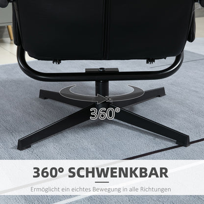 Relaxfauteuil – Relaxstoel – Zitstoel – Loungefauteuil – Draaifauteuil – Verstelbare Rugleuning 135° – Zwart Kunstleer Met Voetbank