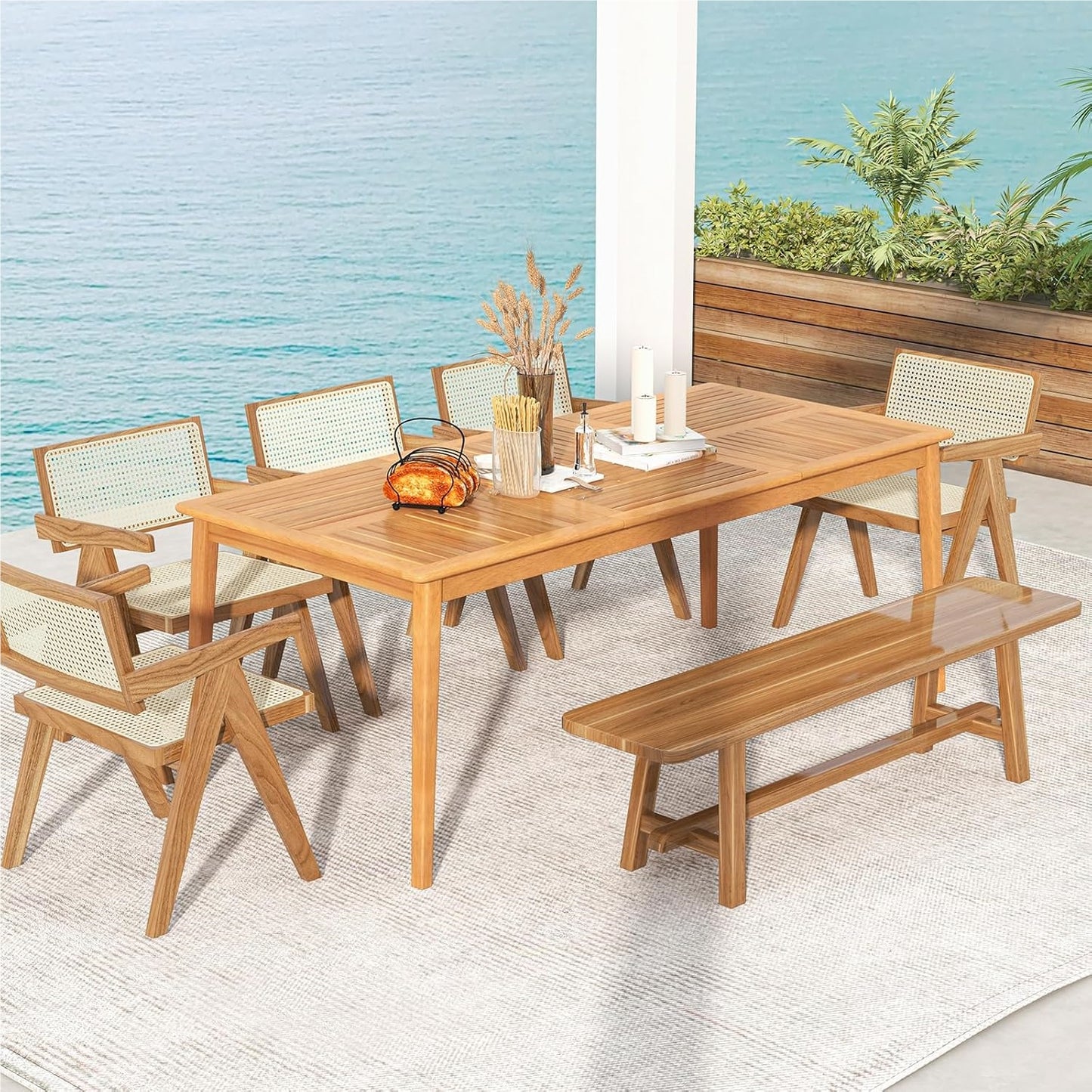 Tuintafel – Tuintafelset – Buiten Tafel – Terrastafel – Picknicktafel – Acaciahout – 200x90 cm – 8 Personen – Parasolgat