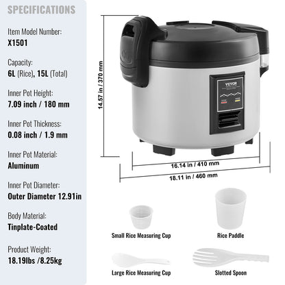 Rijstkoker – Rice Cooker – Multicooker – Elektrische Rijstkoker – Professionele Rijstkoker – 15L Grote Capaciteit – Roestvrijstalen Behuizing