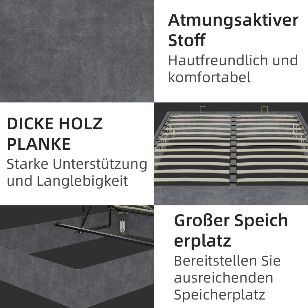 Bedframe – Ledikant – Slaapbank – Platformbed – Opbergbed – Modern Minimalistisch Design – Gasveren Opbergruimte – Dutch Velvet Hoofdeinde 140x200 cm – Eenvoudige Montage – Duurzaam Zonder Elektriciteit