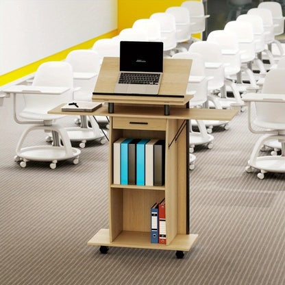 Bureau – Computertafel – Werkplek – Bureautafel – Schrijfmeubel – Verrijdbaar Met Wieltjes – Inklapbare Zijpanelen – Massief Hout Eiken Look – Stevige A-Frame Constructie