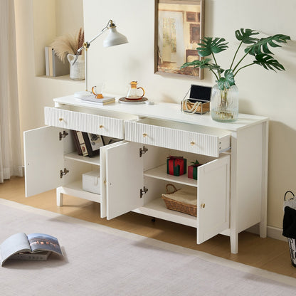 Opbergkast Hal – Dressoir – Kast – Sideboard – Vitrinekast – Wit & Goud – 2 Lades & 4 Deuren – Veel Bergruimte