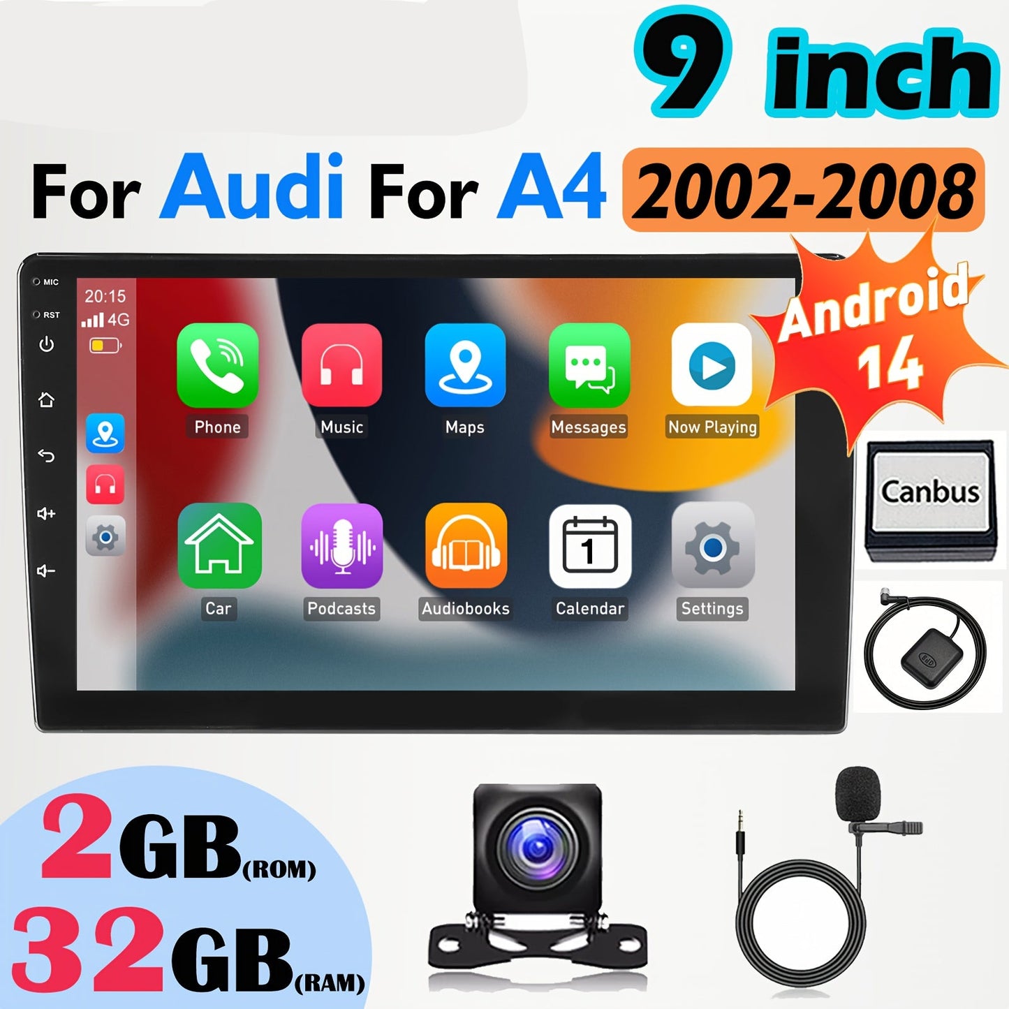 Android Autoradio – Multimedia Systeem – Inbouw Radio – Auto Navigatie – CarPlay Android Auto – 9 Inch Touchscreen – Draadloze Connectiviteit – AHD Achteruitrijcamera & Microfoon