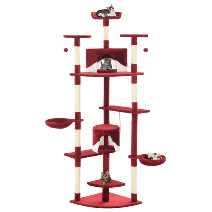 Kattentoren – Krabpaal – Klimmeubel – Kattenboom – Kattenhuis – Sisal Krabpalen – Zachte Polyester Bekleding – Rood-Wit