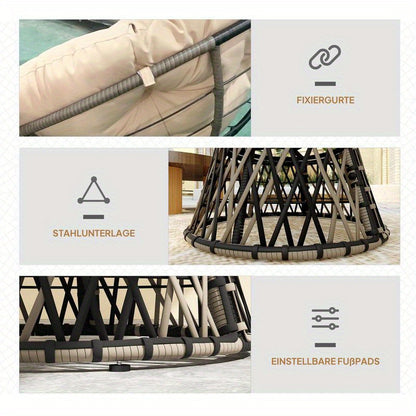 360° Draaibare Papasan Stoel – Rotatiesstoel – Lounge Stoel – Wicker Stoel – Relaxstoel – Metalen Kunststof Frame – Pluche Kussen – Beige Rotan Look – 90 cm Rond – Binnen Buiten Gebruik – Direct Klaar Voor Gebruik