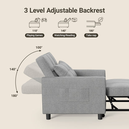 3-in-1 Sleeping Chair Sofa Bed, Convertible Chair With Bed Function, Sofa Bed With Cushion And Side Pocket, Armchair With Sleep Function For Small Apartment (Dark Grey, Light Grey)