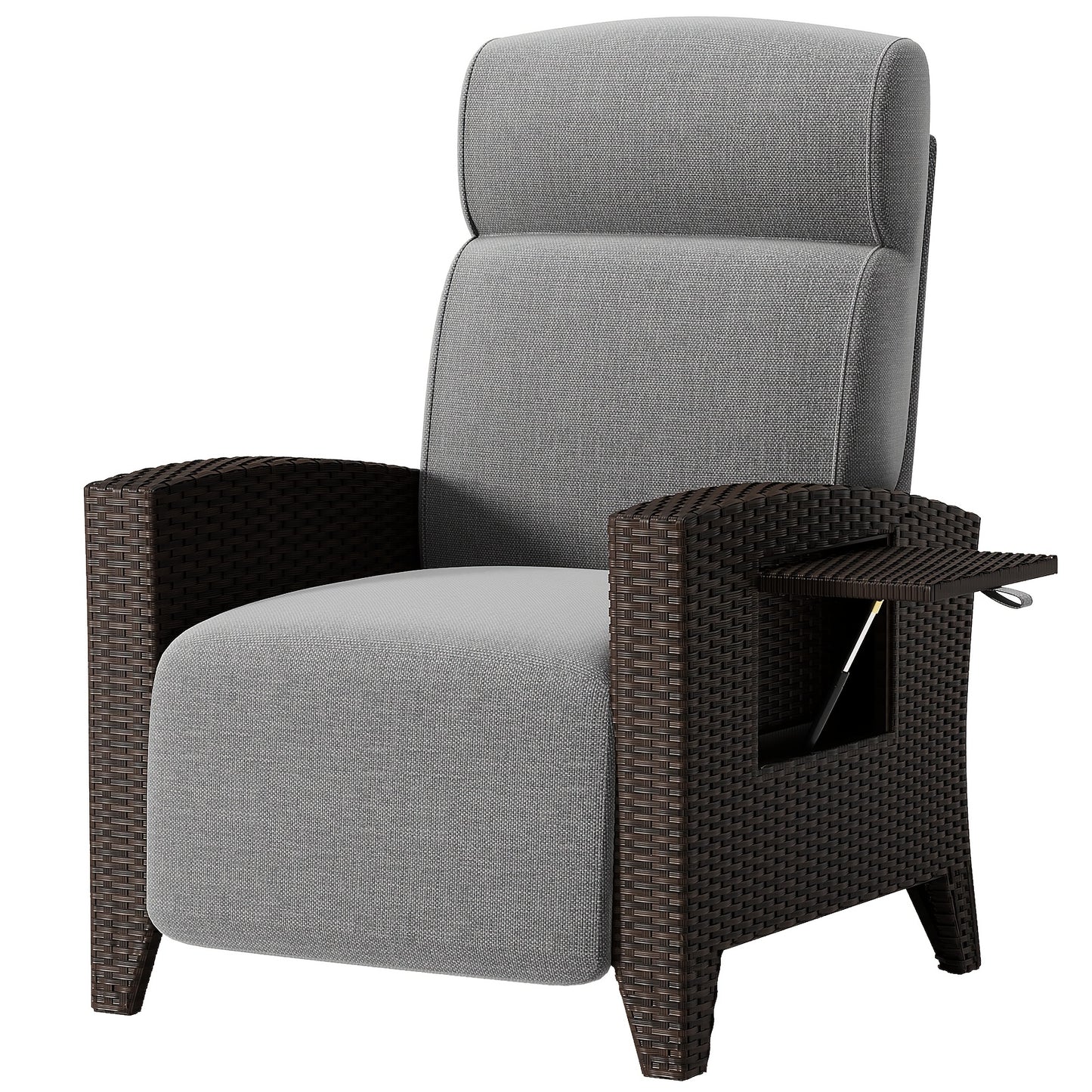 Rattan Loungebank – Tuinbank – Loungestoel – Buitenzithoek – Rattan Sofa – Diepgrijs – Verstelbare Rugleuning 160° – Extra Groot Met Bijzettafel
