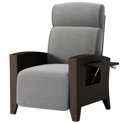 Rattan Loungebank – Tuinbank – Loungestoel – Buitenzithoek – Rattan Sofa – Diepgrijs – Verstelbare Rugleuning 160° – Extra Groot Met Bijzettafel