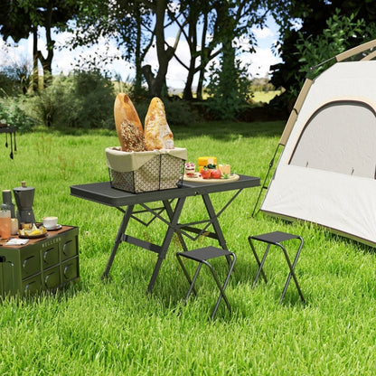 Campingtafel – Vouwtafel – Bijzettafel – Picknicktafel – Tafel – Zwart – Verstelbare Hoogte 48/58 cm – Metalen Roosterblad Met Poedercoating