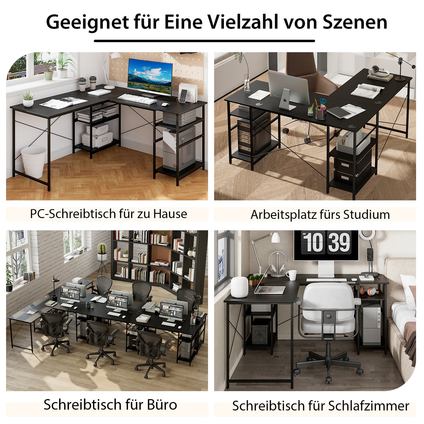 L-vormig Bureau – Hoekbureau – Gamersbureau – Computerbureau – Bureau Met Opbergruimte – Omkeerbaar Ontwerp – 151 x 151 x 75 cm – Zwart