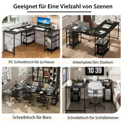 L-vormig Bureau – Hoekbureau – Gamersbureau – Computerbureau – Bureau Met Opbergruimte – Omkeerbaar Ontwerp – 151 x 151 x 75 cm – Zwart