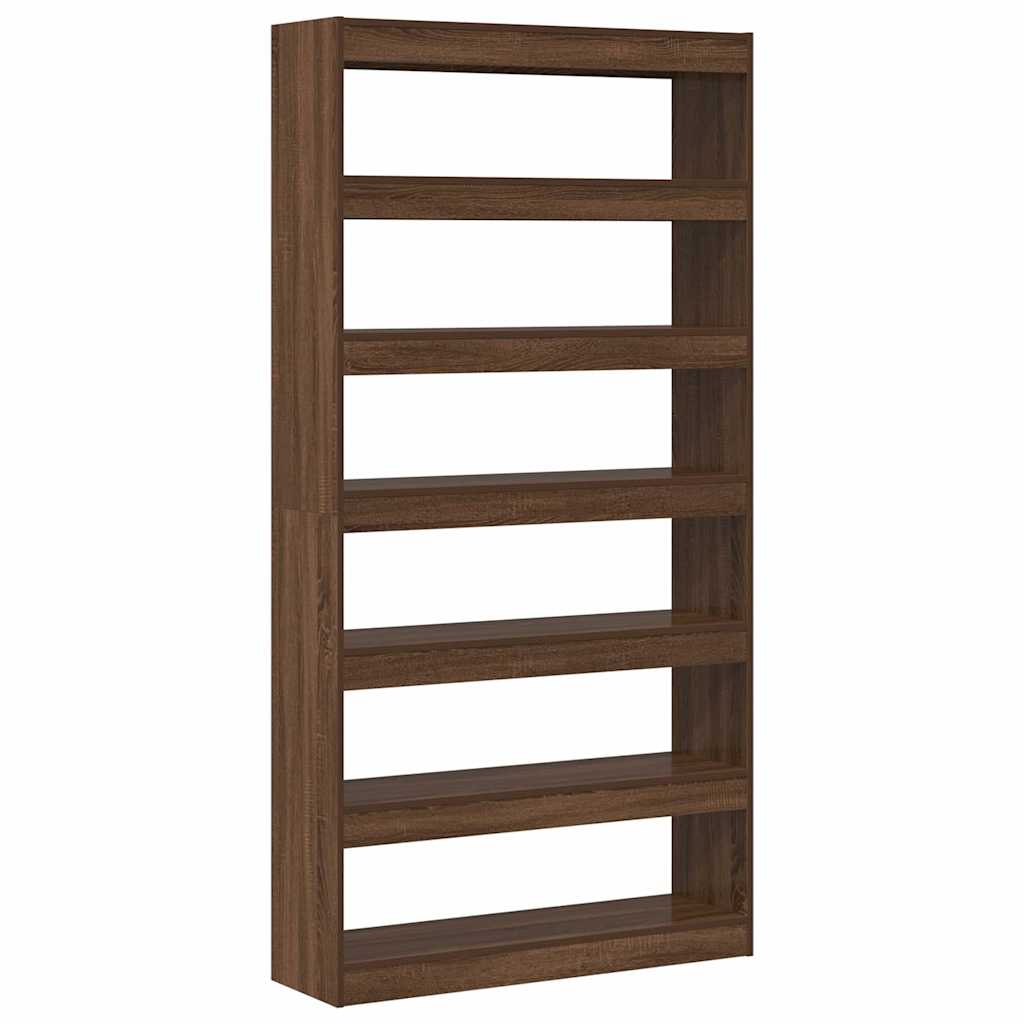 Boekenkast – Boekenrek – Wandplank – Opbergkast – Vakkenkast – 6 Niveaus – Eiken Bruin Houtfineer – 100x30 cm