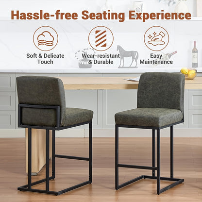 Set Van 2 Modern Zwarte Barkrukken – Barstoelen, Counterkrukken, Keukenstoelen, Statafels Tafels – 60,96 cm Hoogte – Stabiel Metalen Frame Met Rugleuning