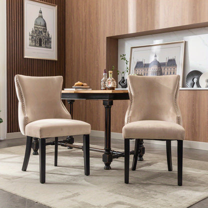 Eetkamerstoel – Stoel – Dinerstoel – Zitstoel – Fauteuil – Beige Velvet – Button Stitching – Comfortabele Zitting – Eigentijds Design