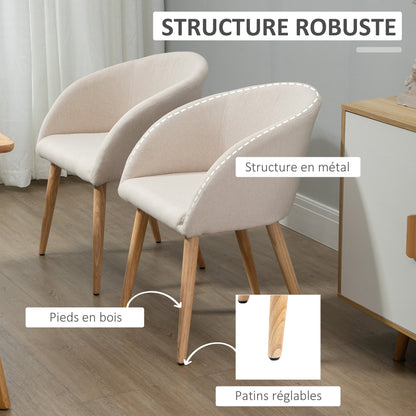 Eetkamerstoel – Kuipstoel – Stoel – Designstoel – Meubel – Set van 2 Beige Scandinavische Eetkamerstoelen – Ergonomisch Comfort – Rubberhouten Taps Toelopende Poten