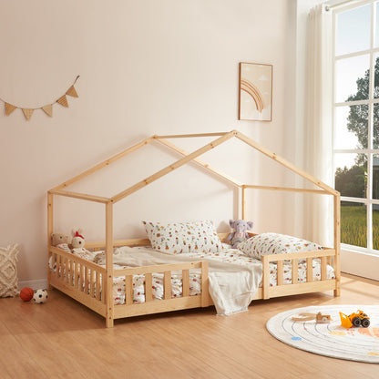 Kinderbed – Kinderbedje – Kinderbedframe – Kinderbedhuis – Kinderbedden – Huisvormig Design – Valbeveiliging – Massief Dennenhout – 140x200 cm