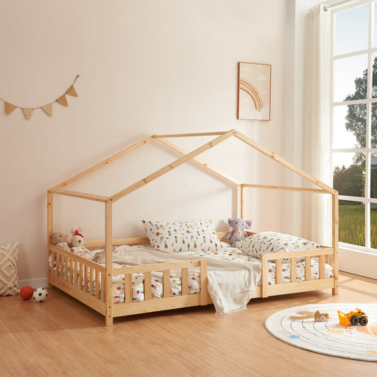 Kinderbed – Kinderbedje – Kinderbedframe – Kinderbedhuis – Kinderbedden – Huisvormig Design – Valbeveiliging – Massief Dennenhout – 140x200 cm