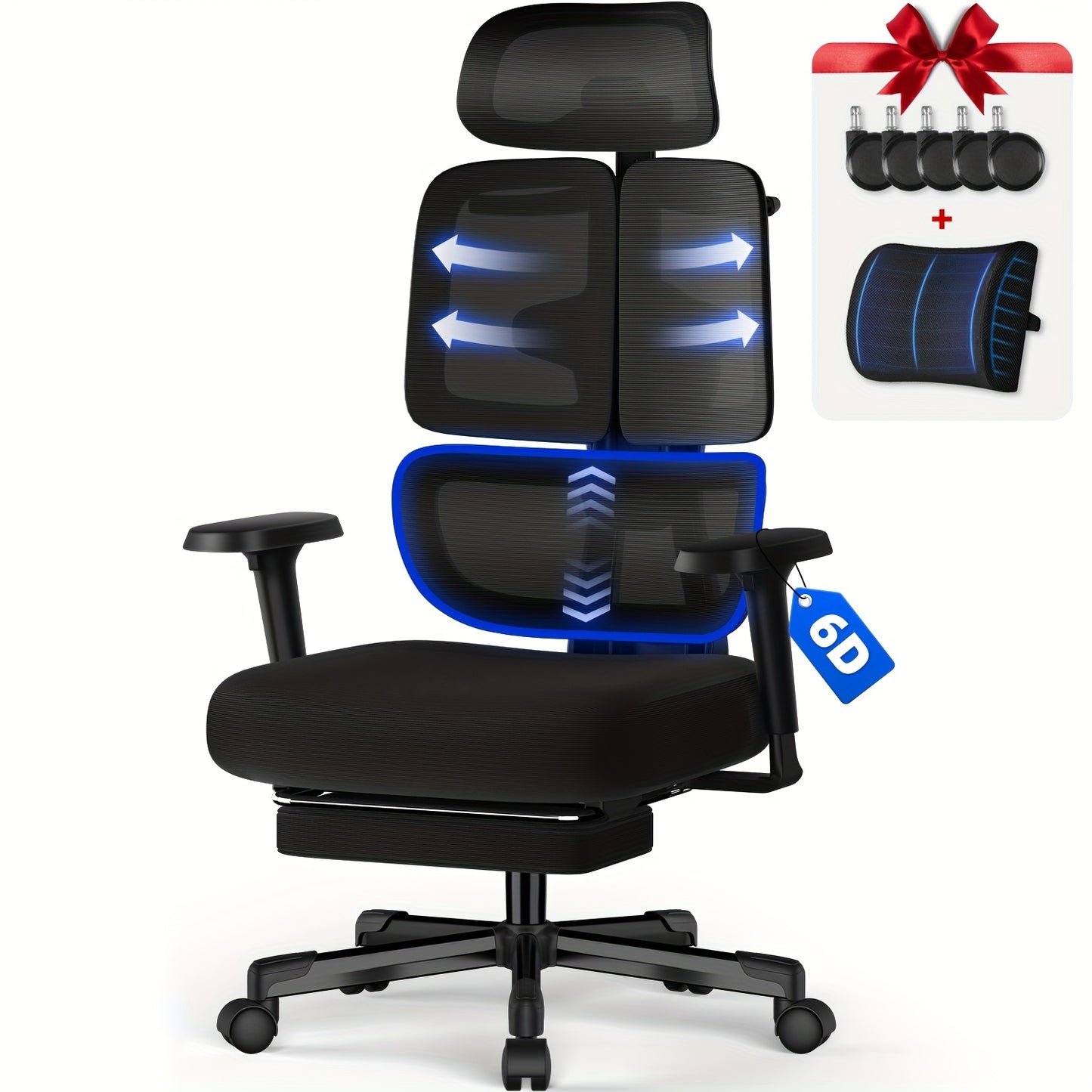 Ergonomische Bureaustoel – Kantoormeubilair – Werkstoel – Studiebureaustoel – Bureaustoel Met Voetsteun – 6D Verstelbare Armleuningen – 3D Hoofdsteun – 5D Rugleuning – Ademend Zitvlak – Verstelbare Hoogte – Max. Belastbaar 130 kg
