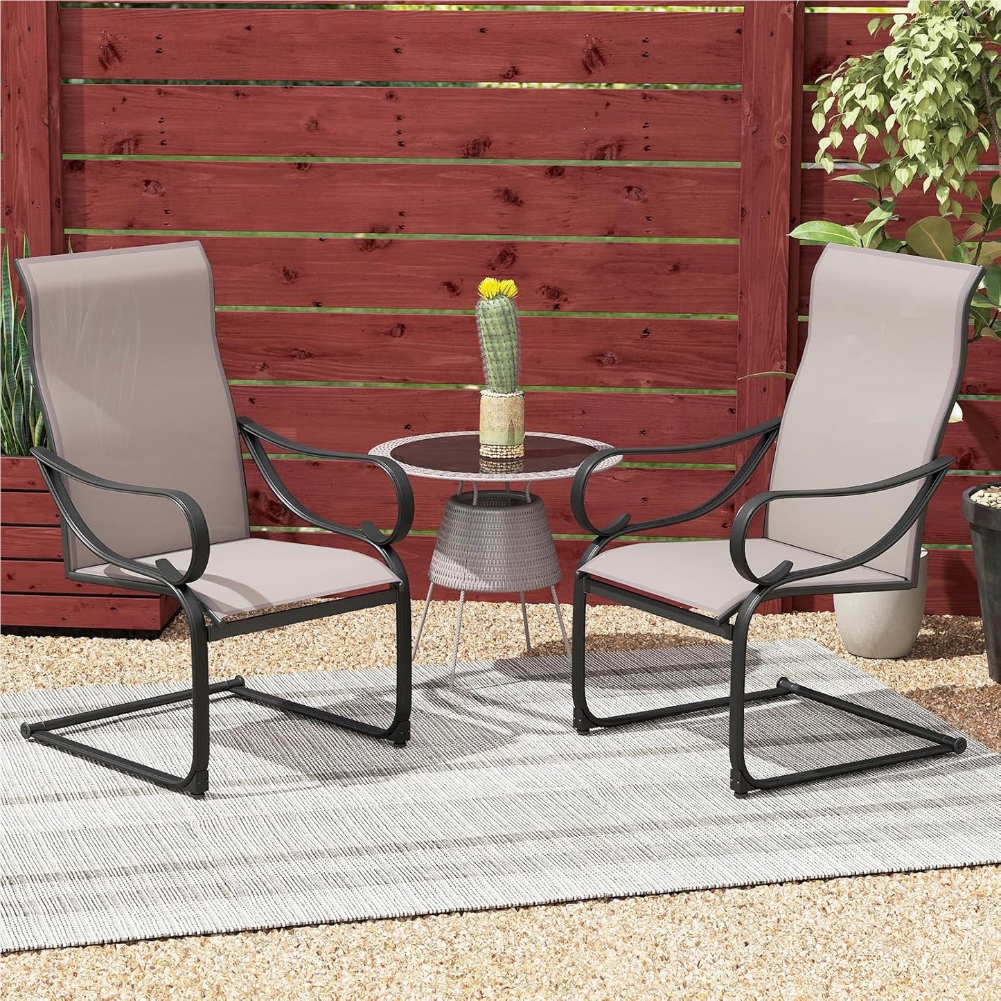 Tuinstoelen Set 2 Stuks – Tuinstoelen Met Hoog Rugleuning – Schommelstoelen – Tuinligstoelen – Terrasstoelen – Ademend Meshmateriaal – Verstelbare Rugleuning