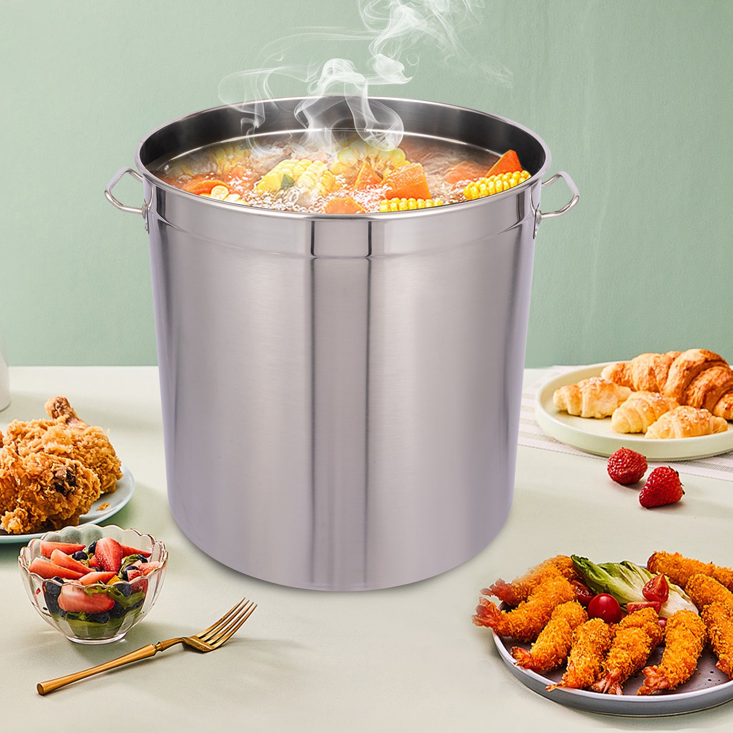 Soepketel – Soeppot – Kookpot – Stoofpan – Grote Pan – Roestvrij Staal 304 – 98 Liter Inhoud - QUORE