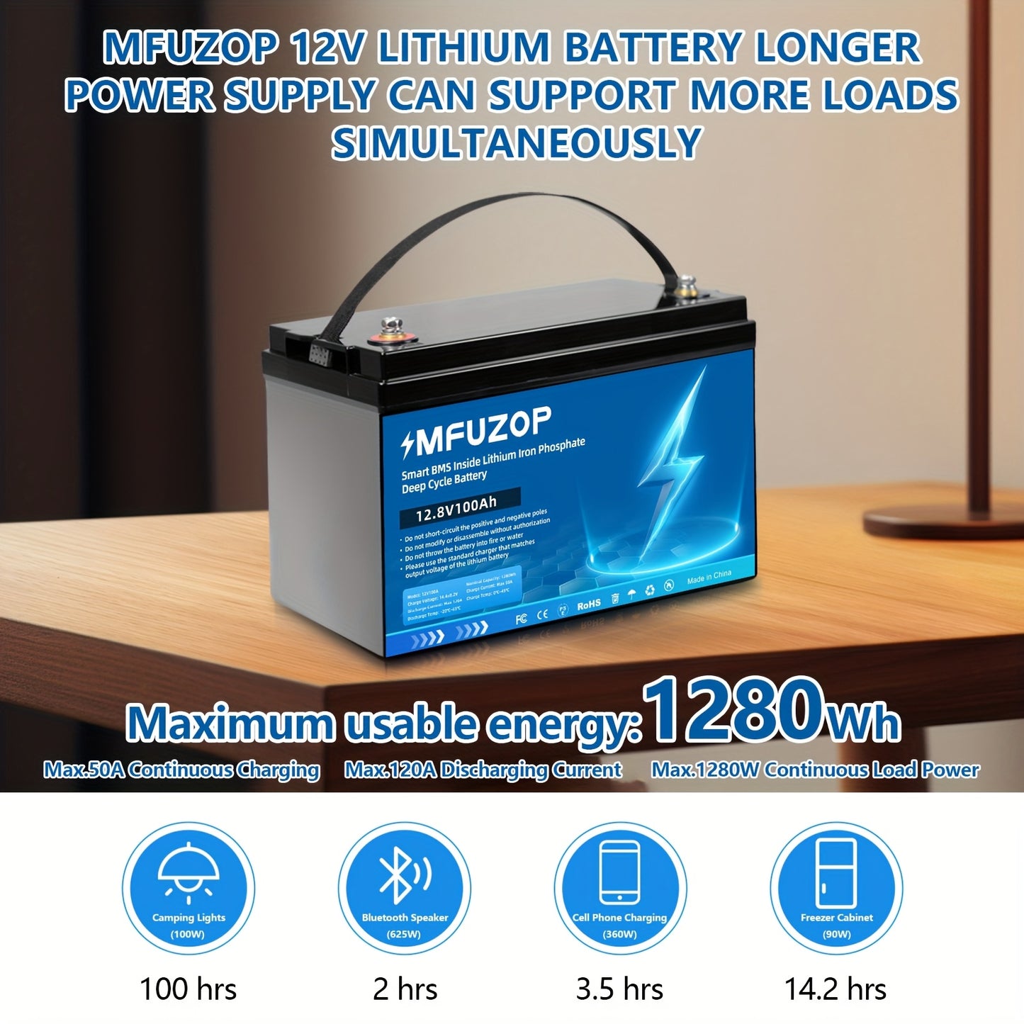 Lithium Accu – Oplaadbare Batterij – LiFePO4 Accu – Caravan Accu – Boot Accu – 12V 100Ah – Hoog Capaciteit met BMS – Stevige Corrosiebestendige Behuizing